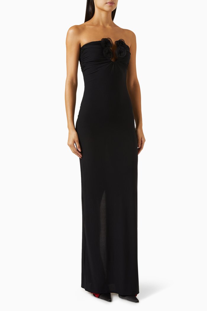 

Strapless Floral Appliqué Maxi Dress in Stretch-nylon, Black