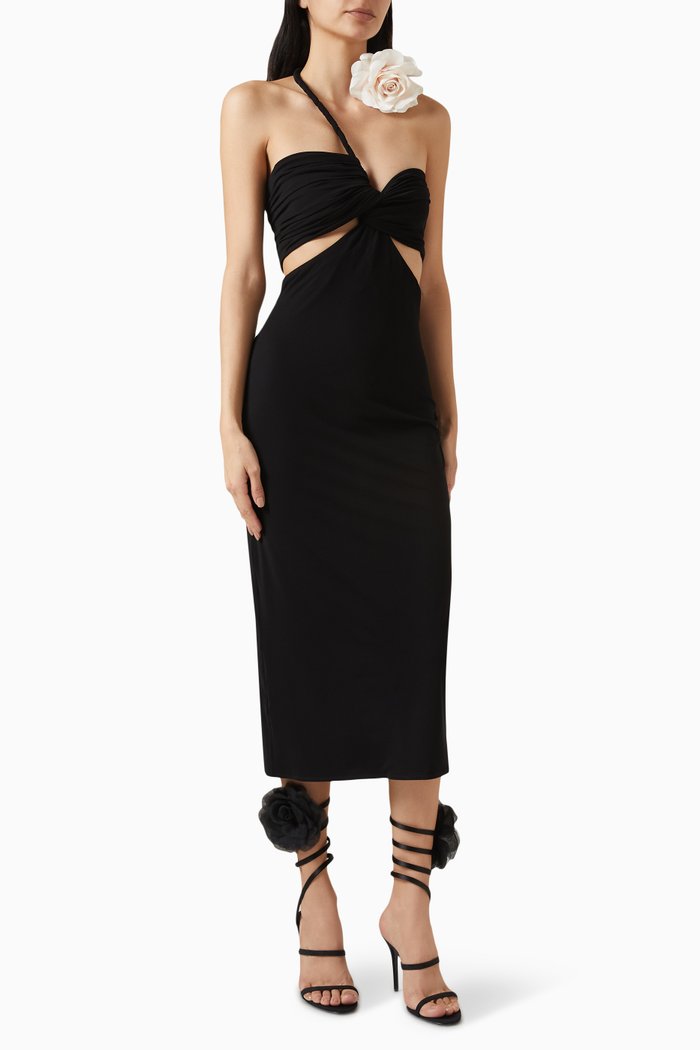 Floral Cut-out Dress, Black