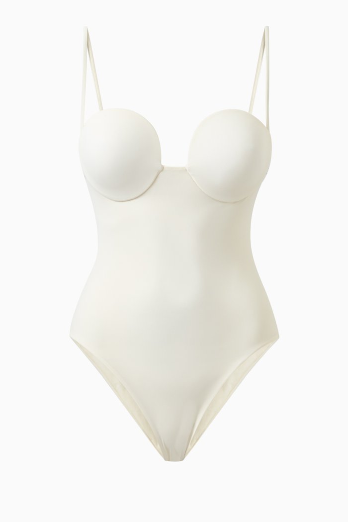 

Retro Bustier One-piece Swimsuit, Neutral