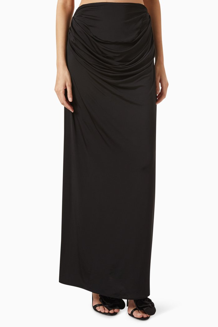 

Draped Maxi Skirt in Jersey, Black