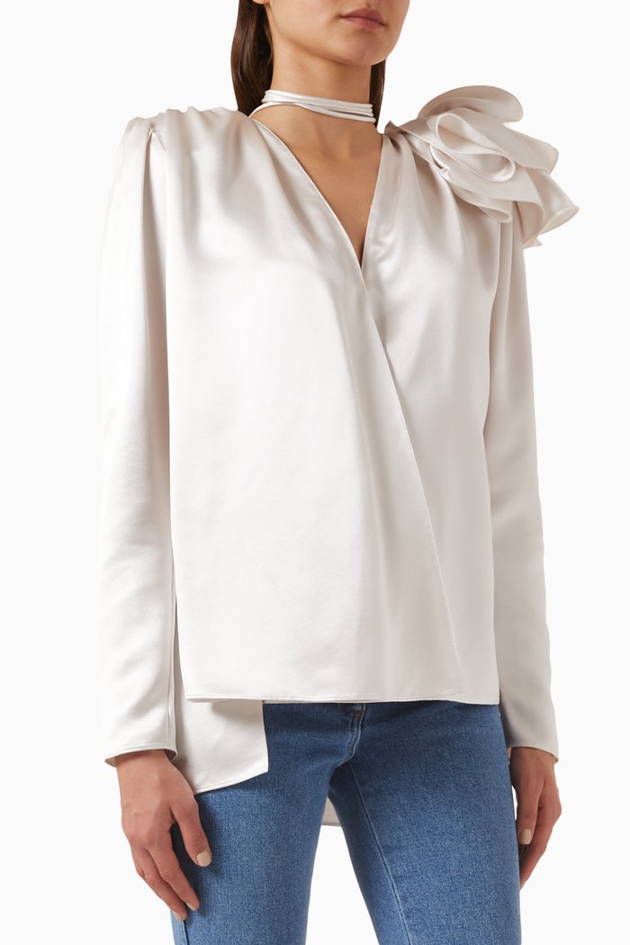 

Classic Flower Blouse in Silk, White