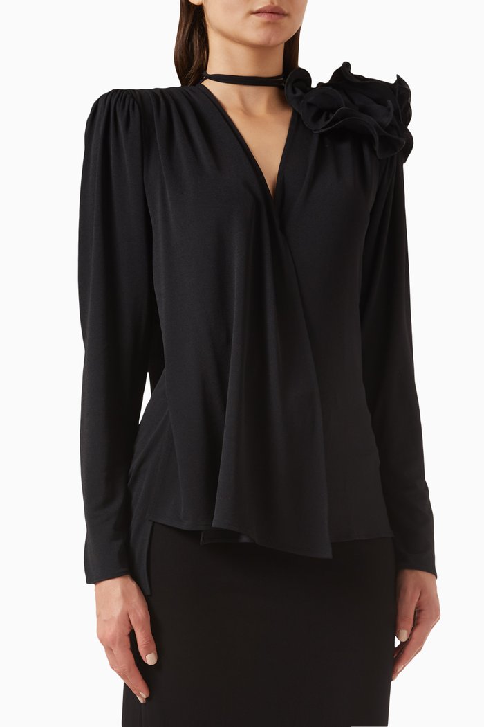 Classic Flower Blouse in Jersey, Black