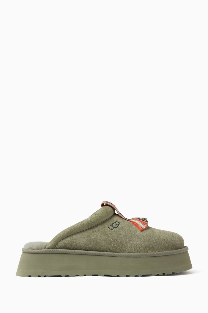 

Tazzle Platform Slippers in Suede, Green