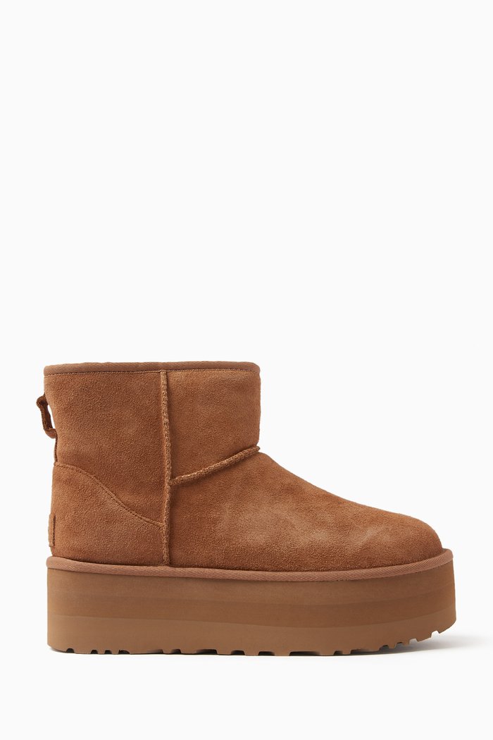 

Classic Mini Platform Ankle Boots in Suede, Brown