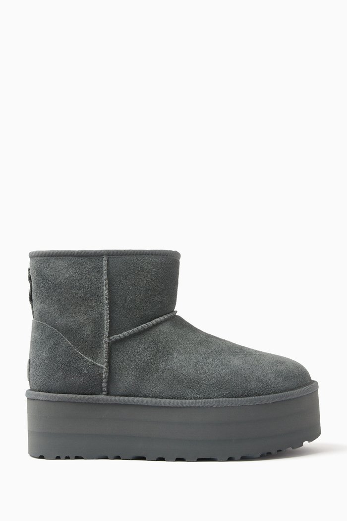 

Classic Mini Platform Ankle Boots in Suede, Grey