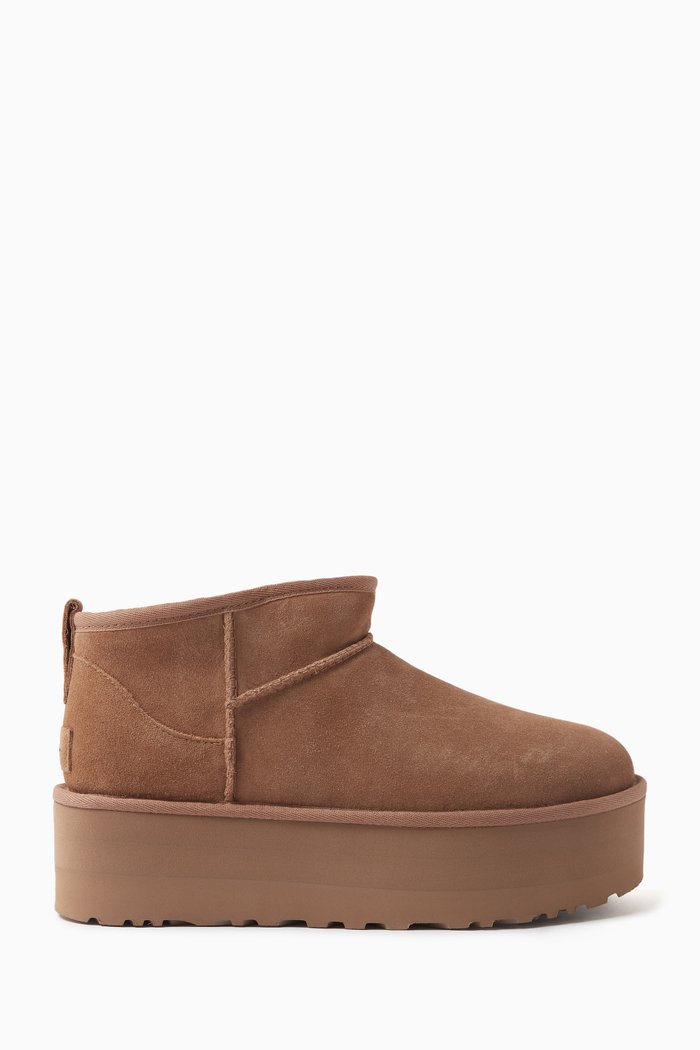 

Classic Ultra Mini Platform Boots in Suede, Brown