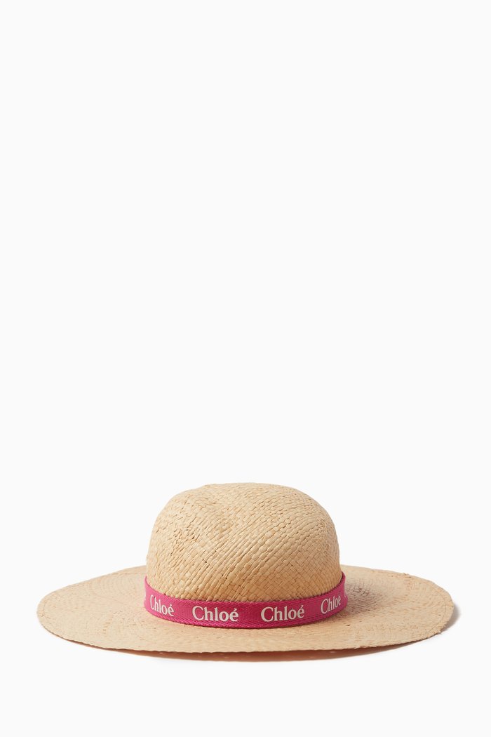Logo-print Sun Hat in Raffia, Pink