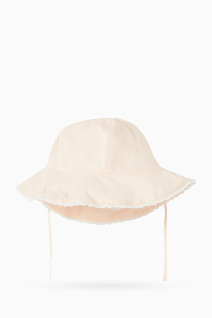 Scallop-trimmed Sun Hat in Cotton, Pink