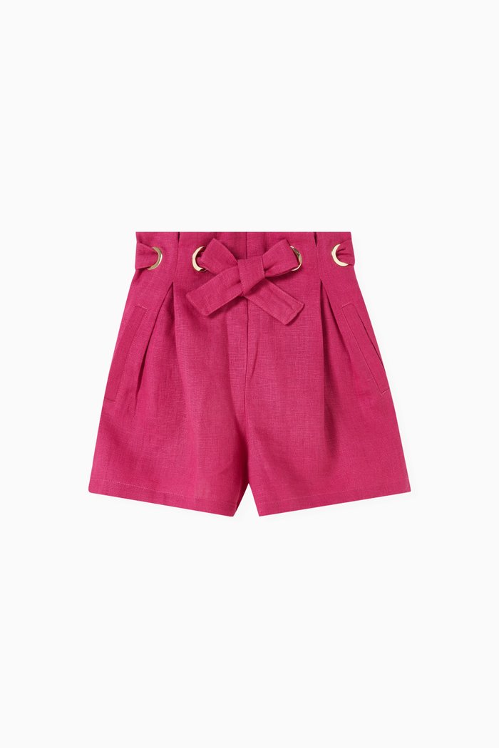 Belted Shorts in Linen, Pink