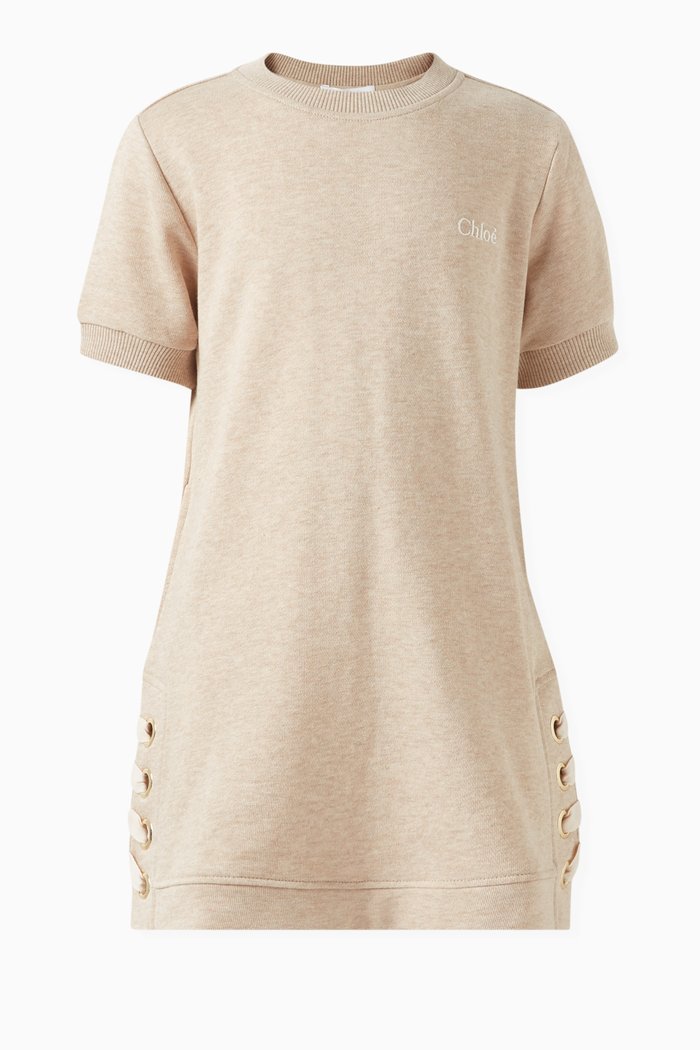 Lace-detail T-shirt Dress in Cotton-jersey, Neutral