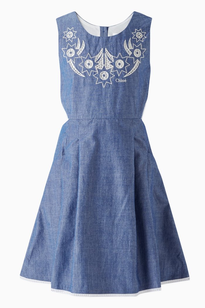 

Logo Embroidered Dress in Organic Cotton, Blue