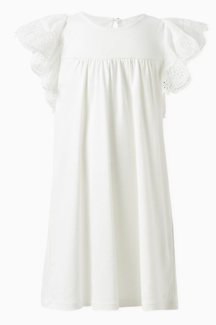 

Ruffled Broderie Anglaise Dress in Cotton, Neutral
