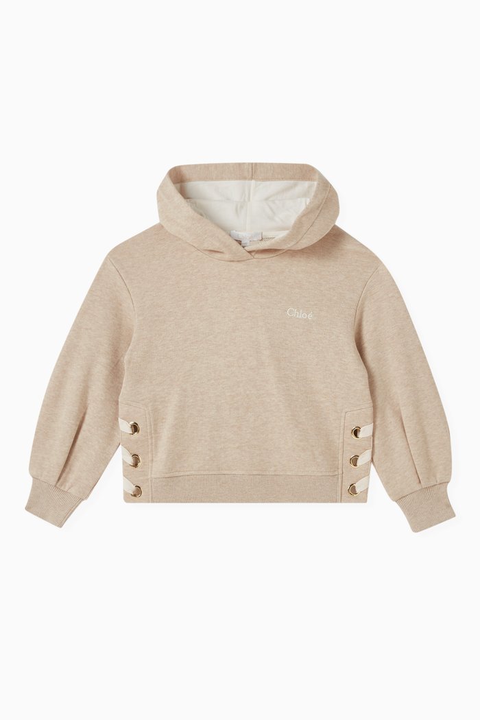 

Lace-up Logo Hoodie in Organic Cotton, Neutral