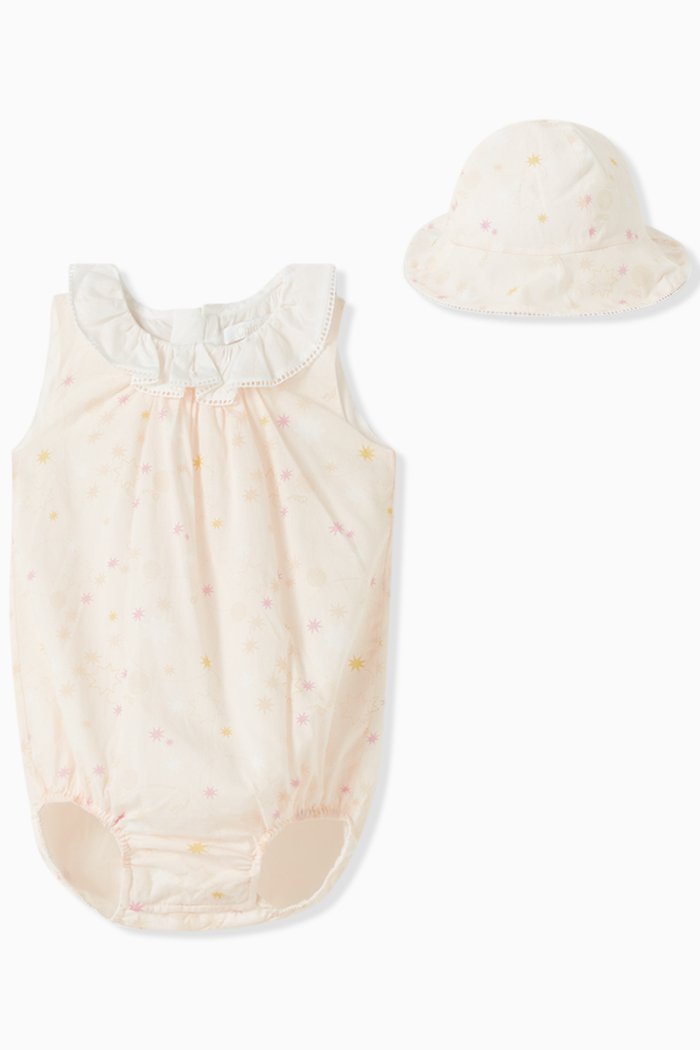 

Ruffled Star-print Bodysuit Set in Organic Cotton, Pink