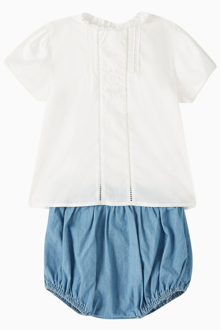 

Logo-embroidered Blouse & Bloomers Set in Organic Cotton, White