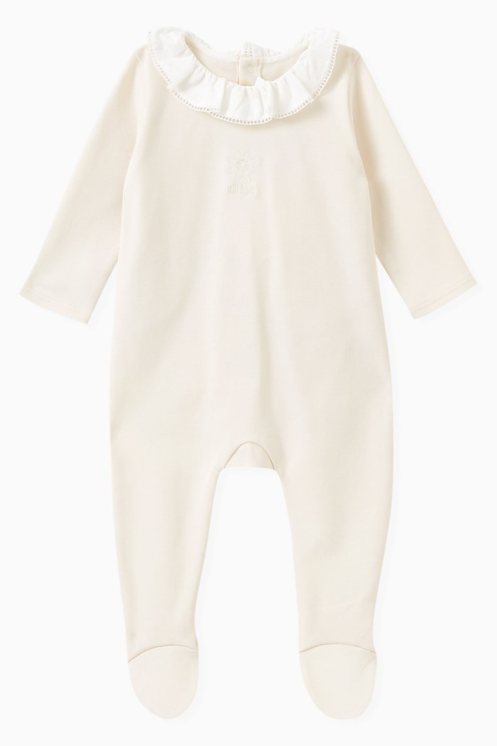 Logo-embroidered Sleepsuit in Cotton, Pink
