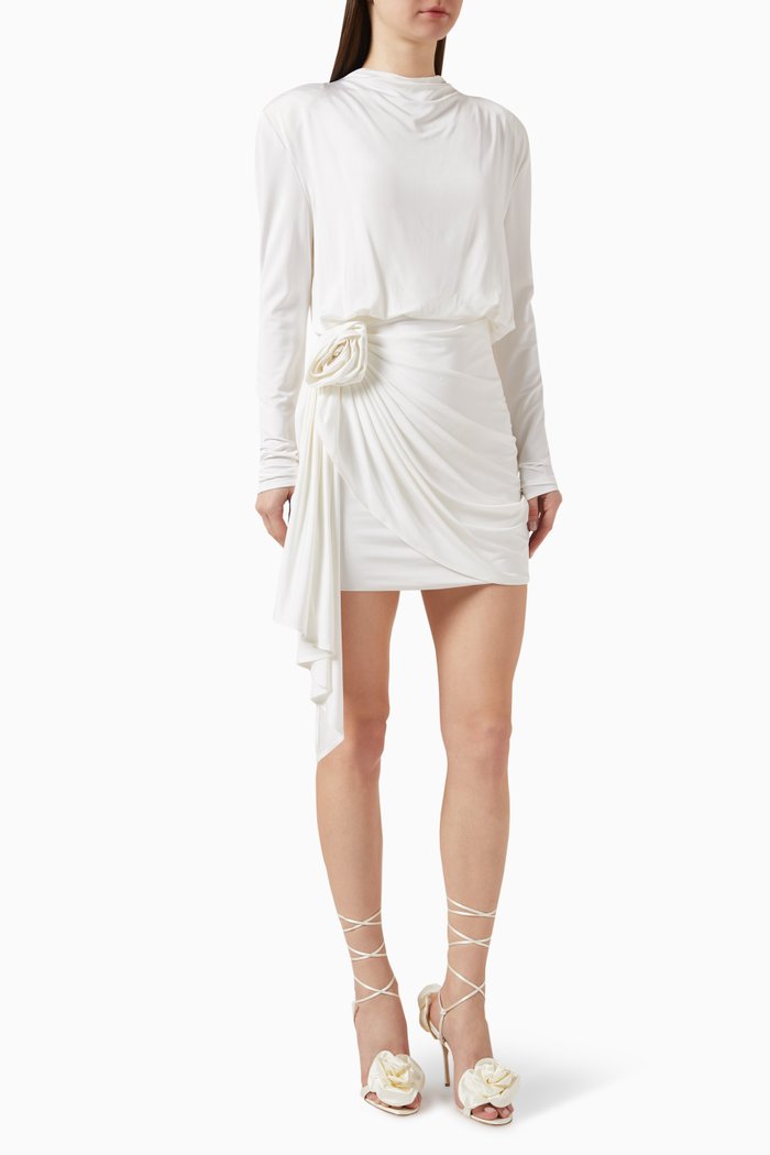 

Long Sleeve Mini Dress in Jersey, White
