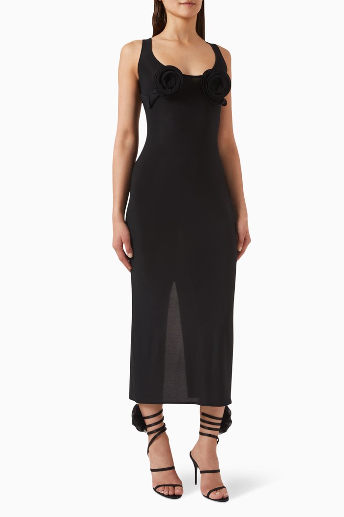 

Flower Bra Tank Midi Dress in Jersey, Black