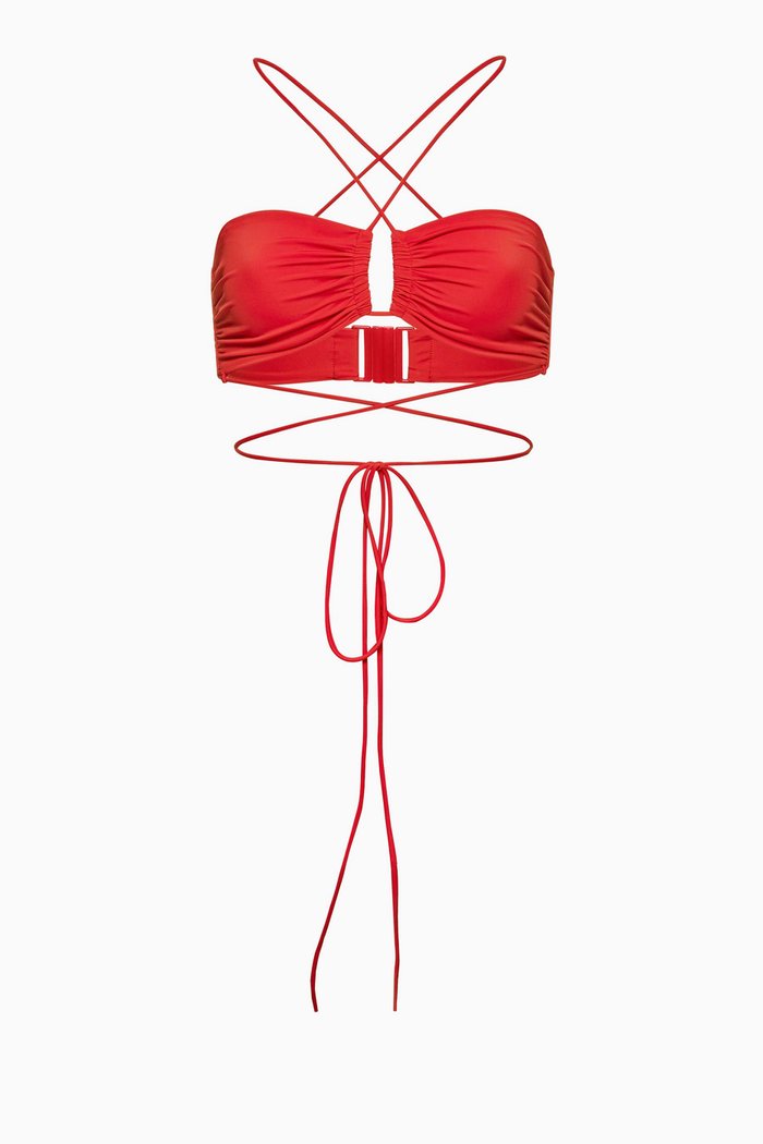 

Crisscross Bandeau Bikini Top in Stretch Nylon, Red