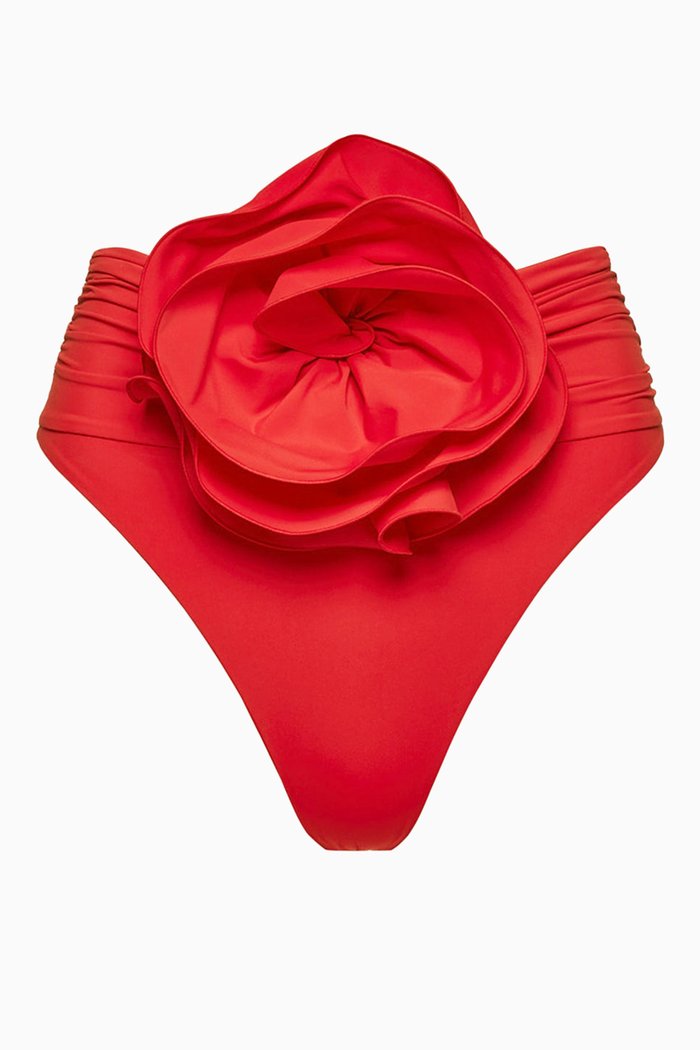 Flower Appliqué Swim Briefs, Red