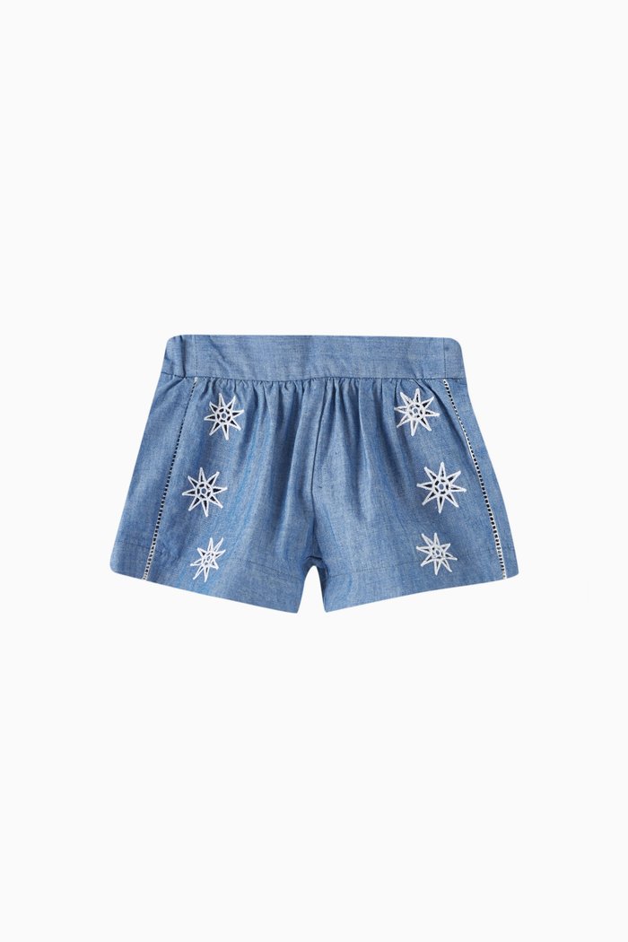 

Star-embroidered Shorts in Cotton Chambray, Blue
