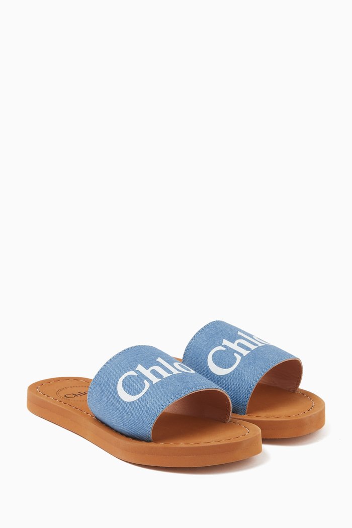 

Logo-print Slides in Denim, Blue