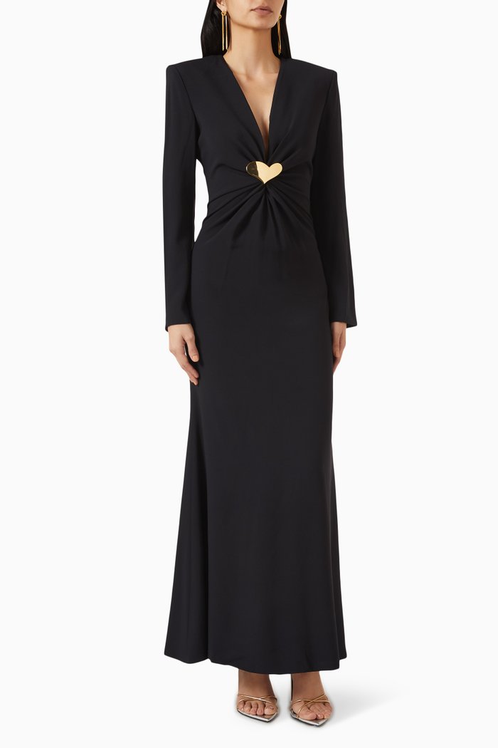 Heart Jewel Maxi Dress in Viscose-blend, Black