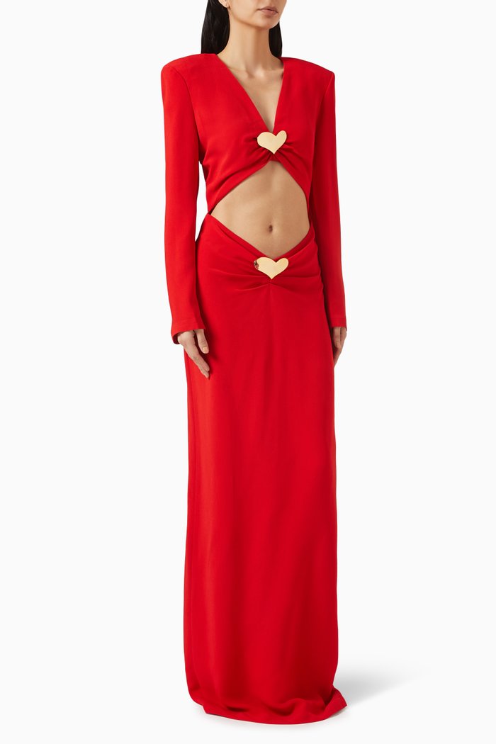 Lovers Heart Jewel Cut-out Dress in Viscose-blend, Red