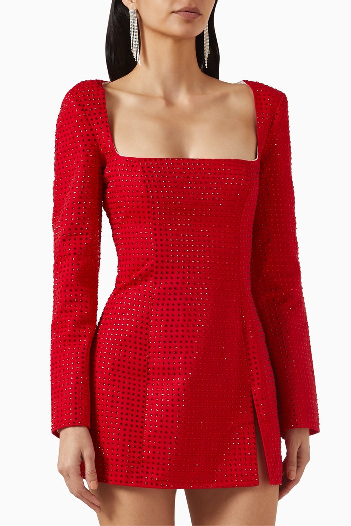 

Strass-embellished Mini Dress, Red