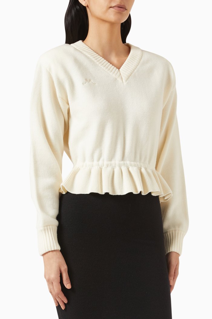 

Peplum V-neck Sweater, Neutral