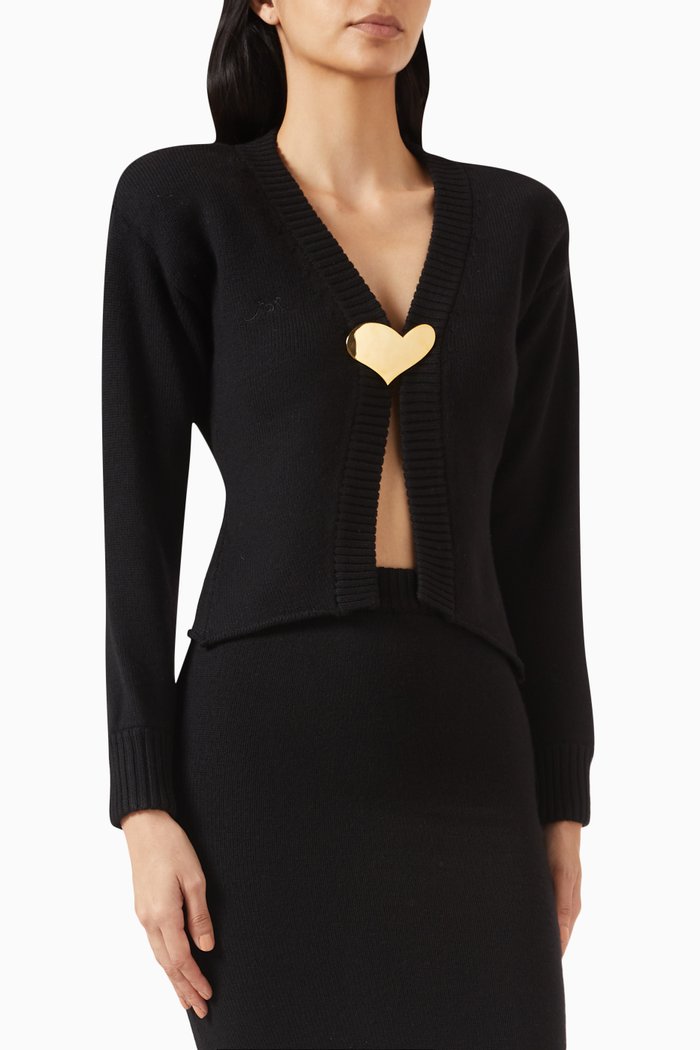

Heart Jewel Cardigan in Wool, Black