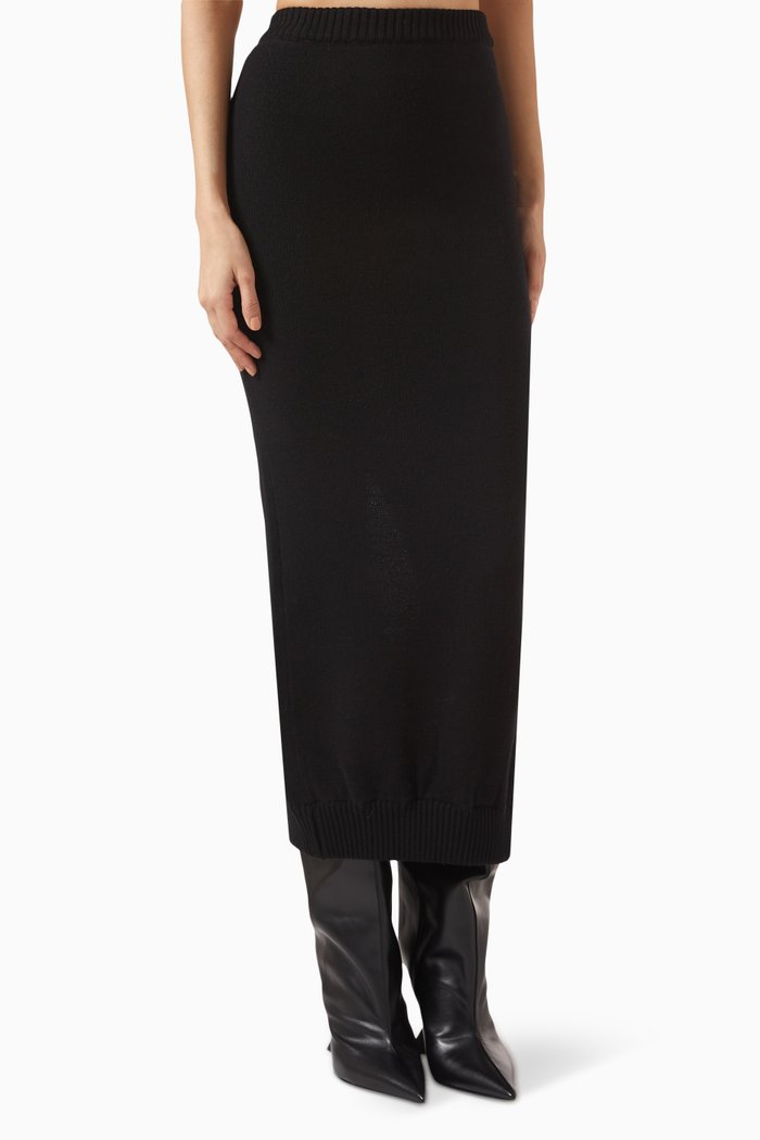 Midi Skirt in Wool-knit, Black