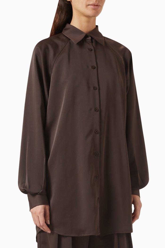 

Alia Cut-out Shirt in Satin, Brown