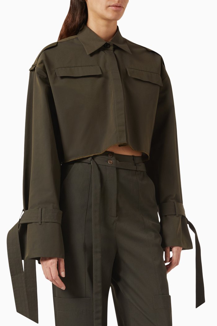 

Reema Crop Trench Top in Wool, Green