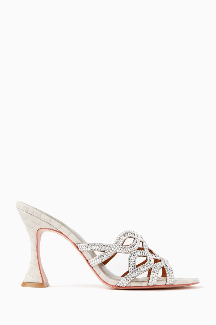 

Tiphane 85 Crystal-embellished Mules in Croc-embossed Leather, Silver