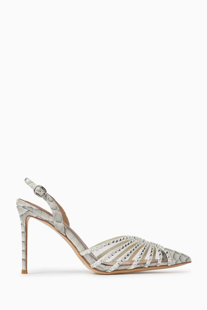 

Ezeky 95 Crystal Pumps in Croc-embossed Leather, Silver