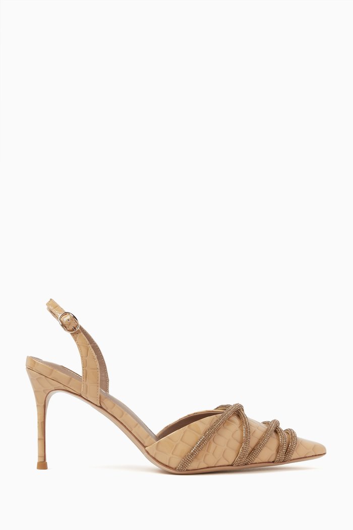 

Oraziol Crystal Slingback Sandals in Leather, Gold
