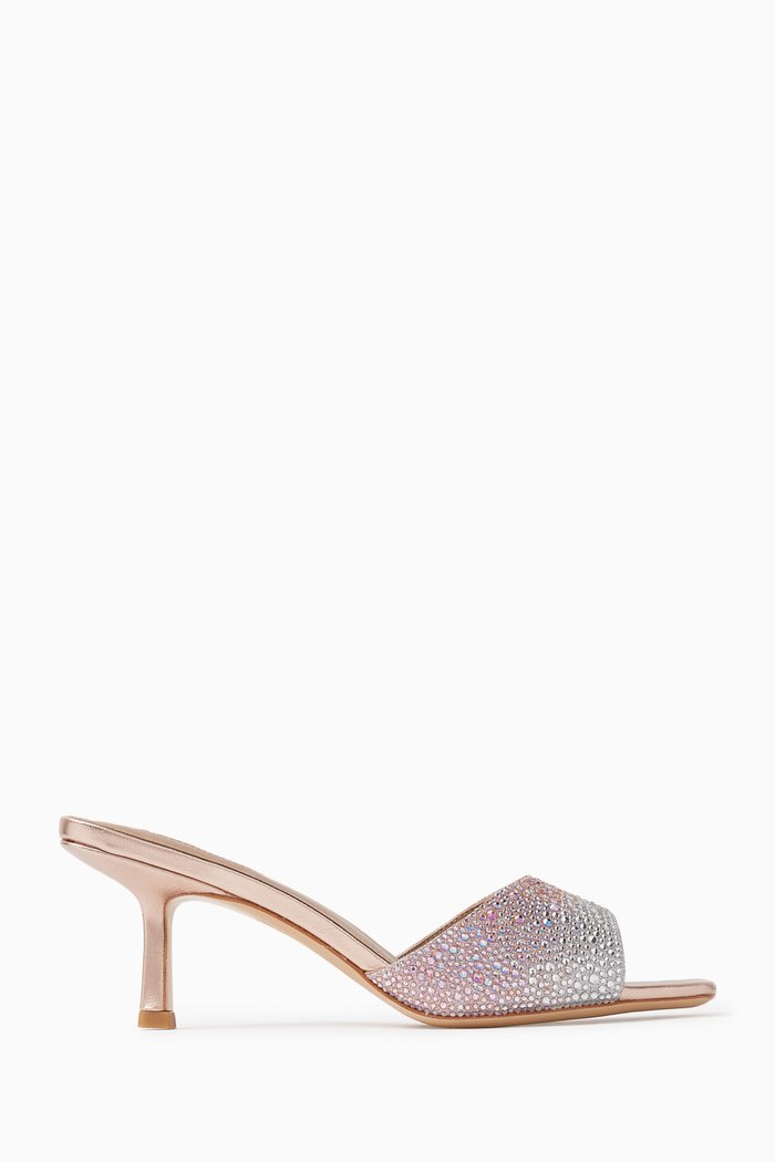 

Minerva 70 Crystal Mules in Leather, Pink