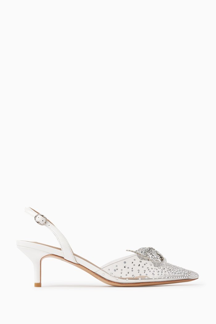 Trudi 50 Crystal Slingback Pumps in PVC & Leather, White