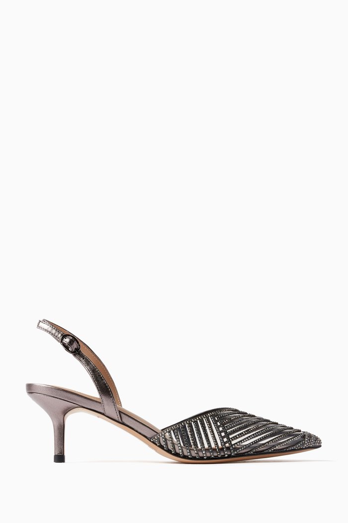 

Clivia 50 Crystal Slingback Pumps in Leather, Grey