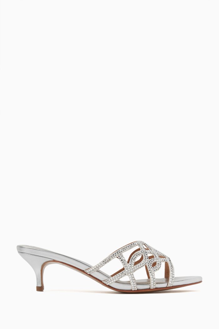 Nadege 55 Mules in Crystal-embellished Leather, Silver