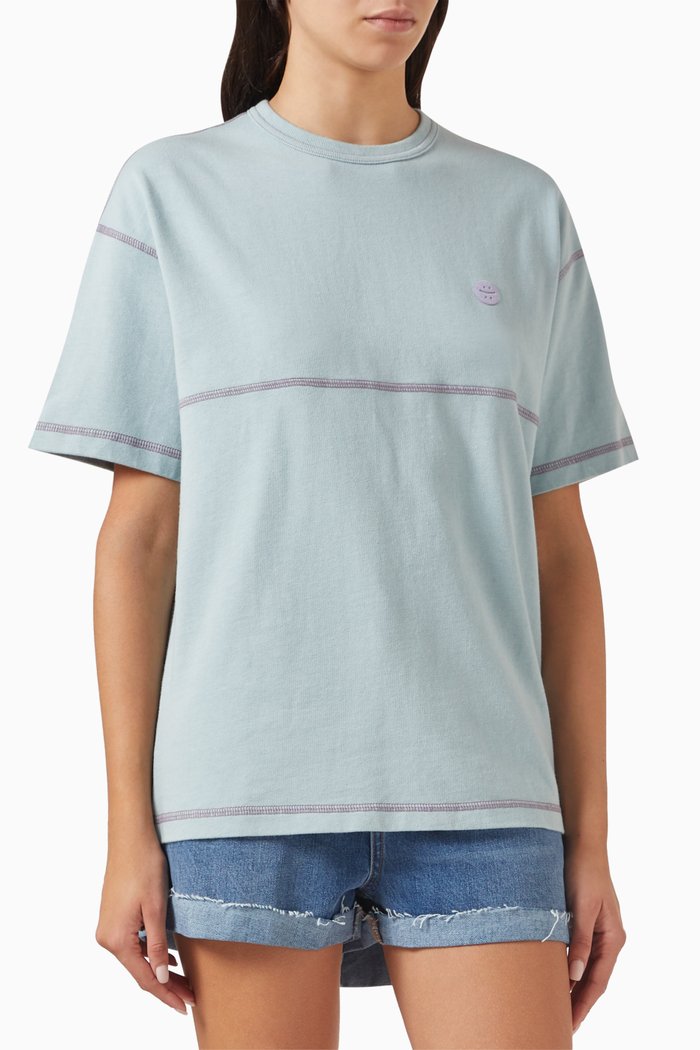 

Contrast-stitch T-shirt in Heavy Cotton-jersey, Blue