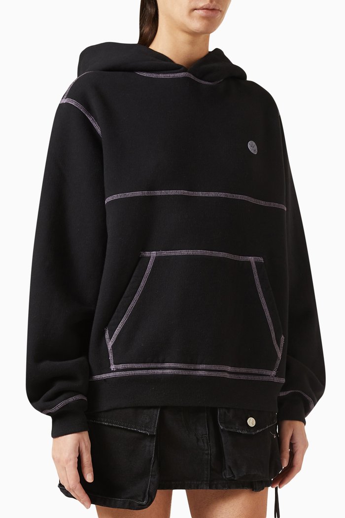 

Contrast Stitch Hoodie in Cotton Fleece, Black