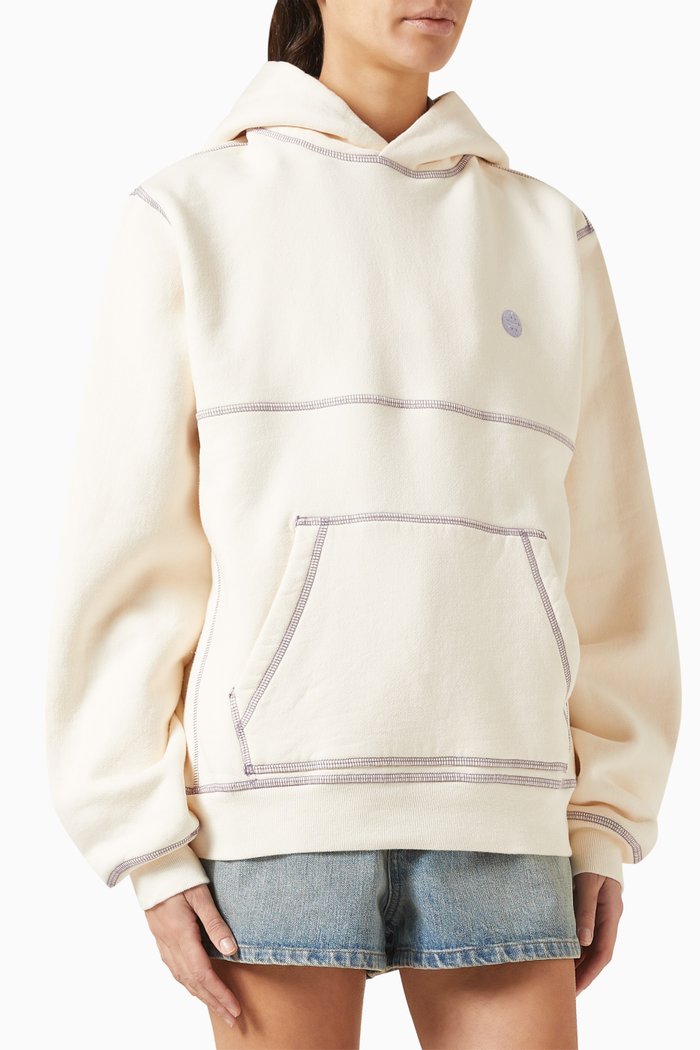 

Contrast Stitch Hoodie in Cotton Fleece, Neutral