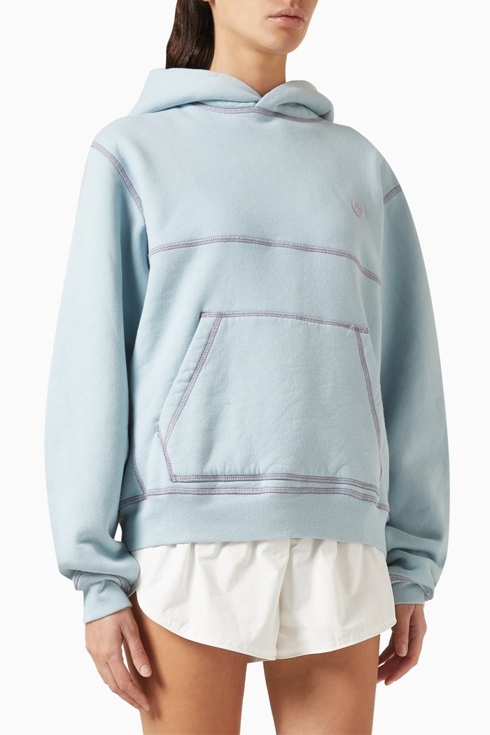 

Contrast Stitch Hoodie in Cotton Fleece, Blue