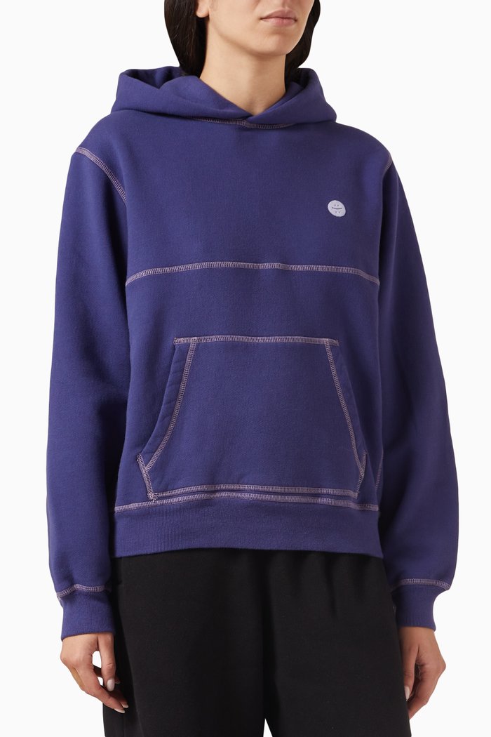 

Contrast Stitch Hoodie in Cotton Fleece, Blue