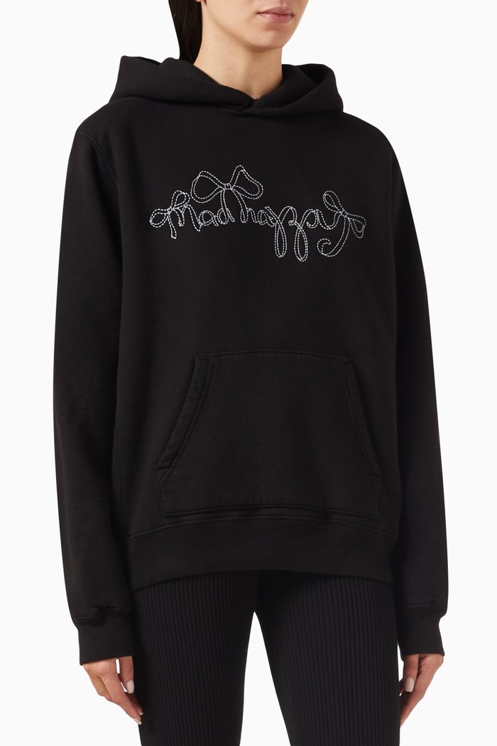 Bow Hoodie in Cotton Fleece, Black
