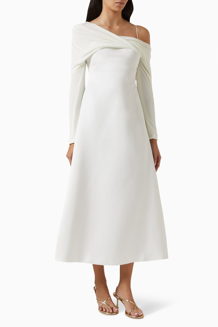 

Off-shoulder A-line Midi Dress, White