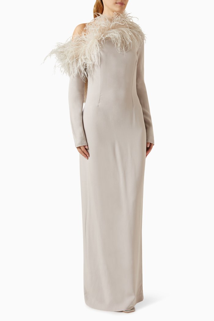 

Garbo Feather-trim Maxi Dress, Silver