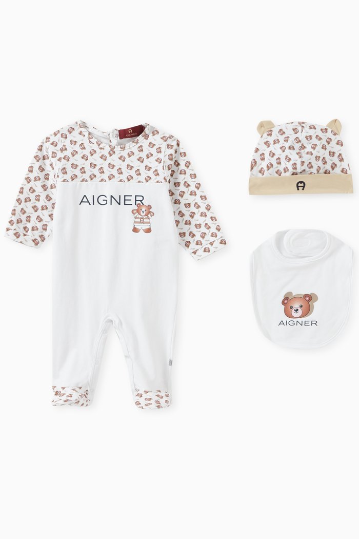 

Logo-print Overall, Cap & Bib Set in Cotton, White